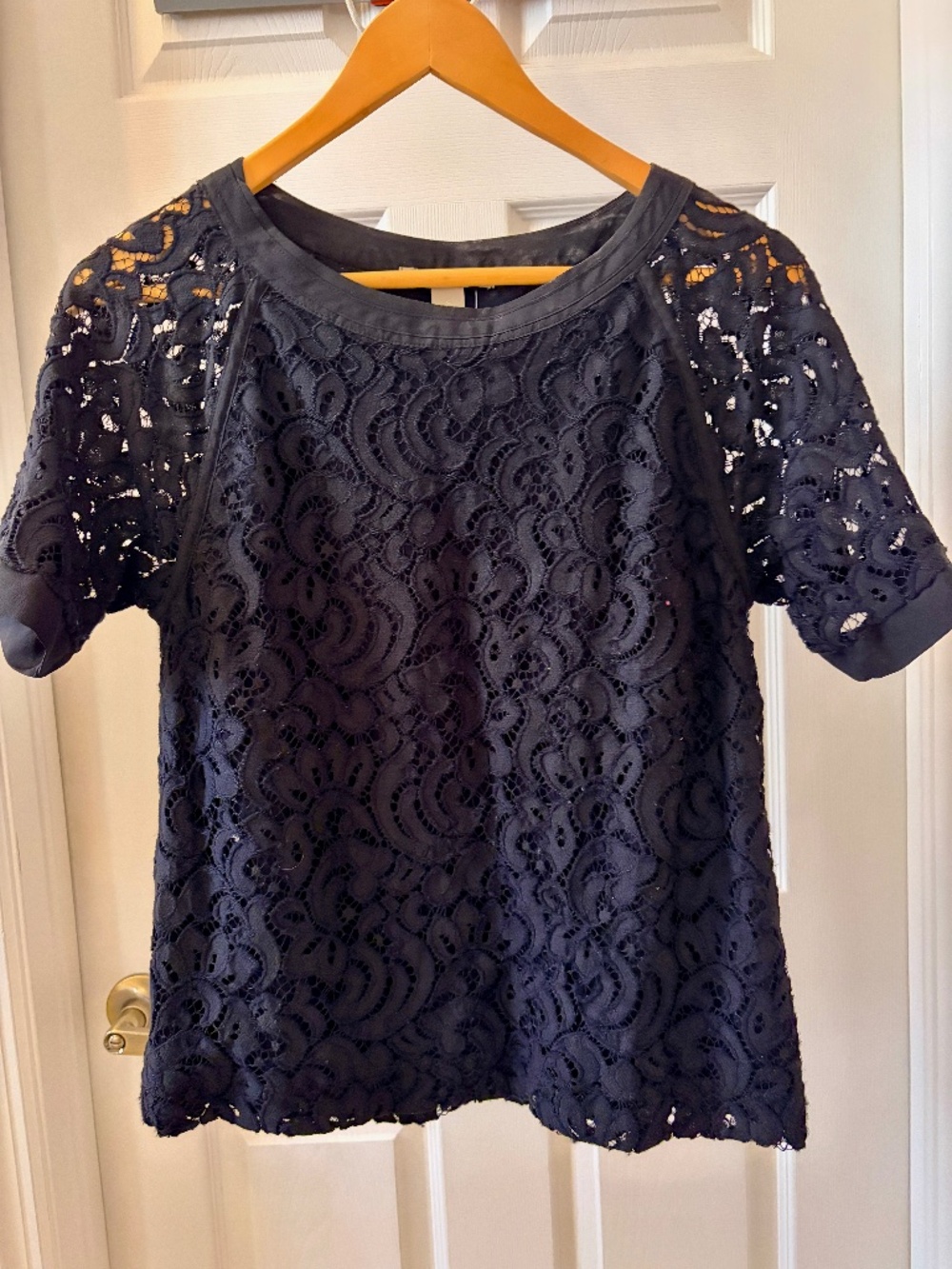 Banana Republic Black Floral Lace Blouse with Short Sleeve